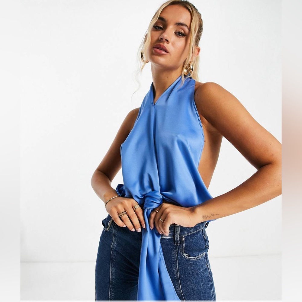 Blue Silk Halter Top NWOT